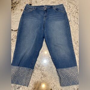 Style & Co. Women's Blue Cropped Jeans with Patterned Cuffs